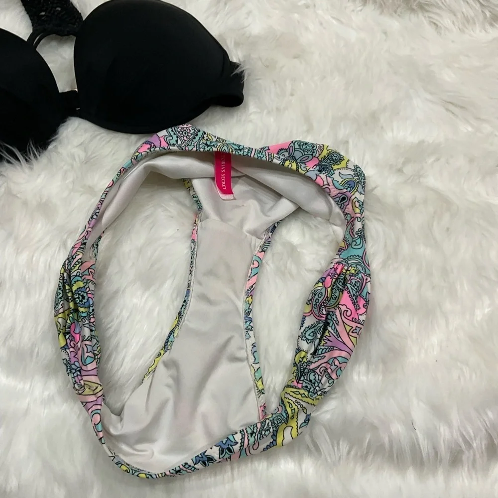 Vintage Victoria's Secret Black and Paisley Bikini Set